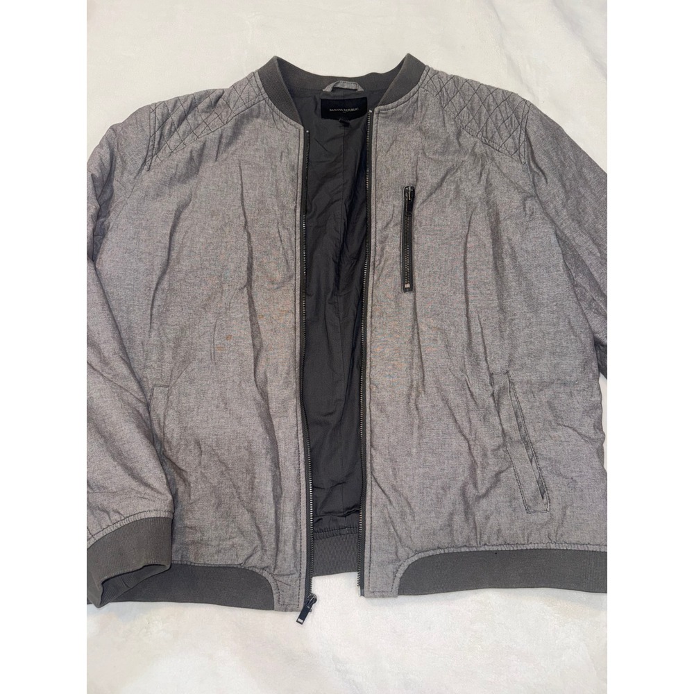 Banana Republic Mens Gray Quilted Shoulder Bomber Jacket Zip Up XXL